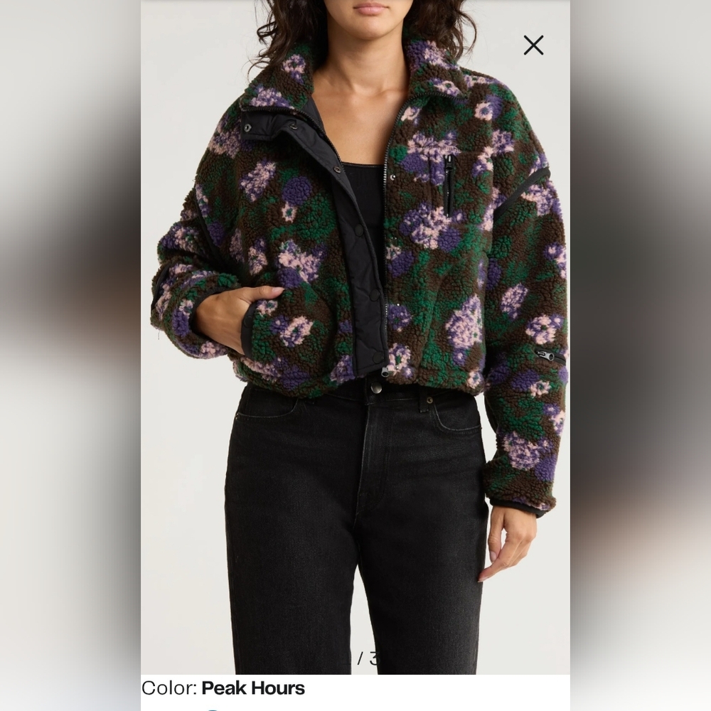 Blank NYC Peak Hours Floral Teddy Jacket in Green, Purple, Pink